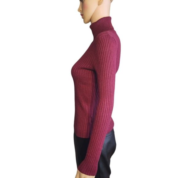 Express Sweater Fitted Turtleneck Ribbed Burgundy Womens Size XS - Picture 4 of 12